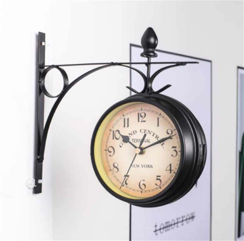 European style iron wall clock retro decoration Double sided Antique Style Clocks