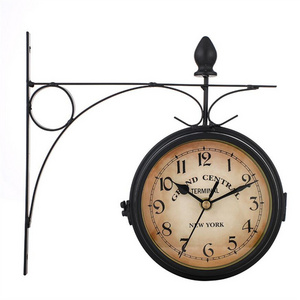 European style iron wall clock retro decoration Double sided Antique Style Clocks