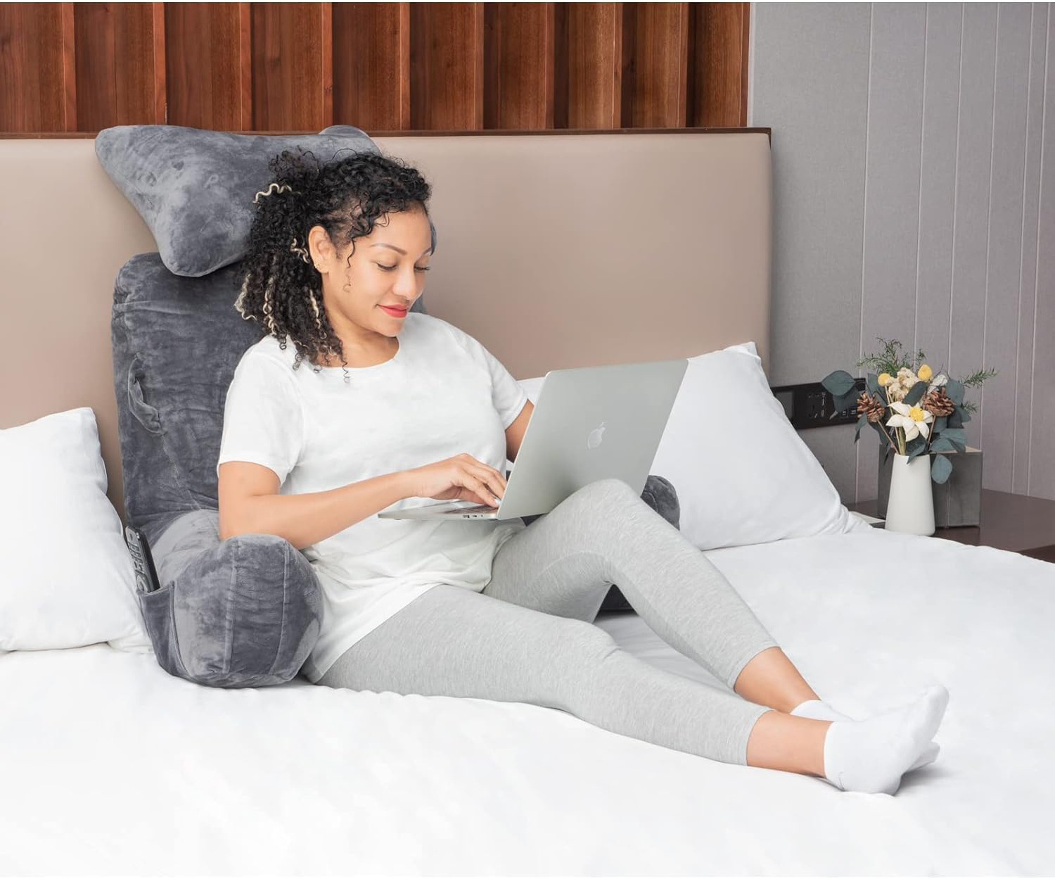 Reading Pillow Bed Rest Pillow with Detachable Neck Roll Arms for Sitting in Bed or Couch Backrest Reading Pillow