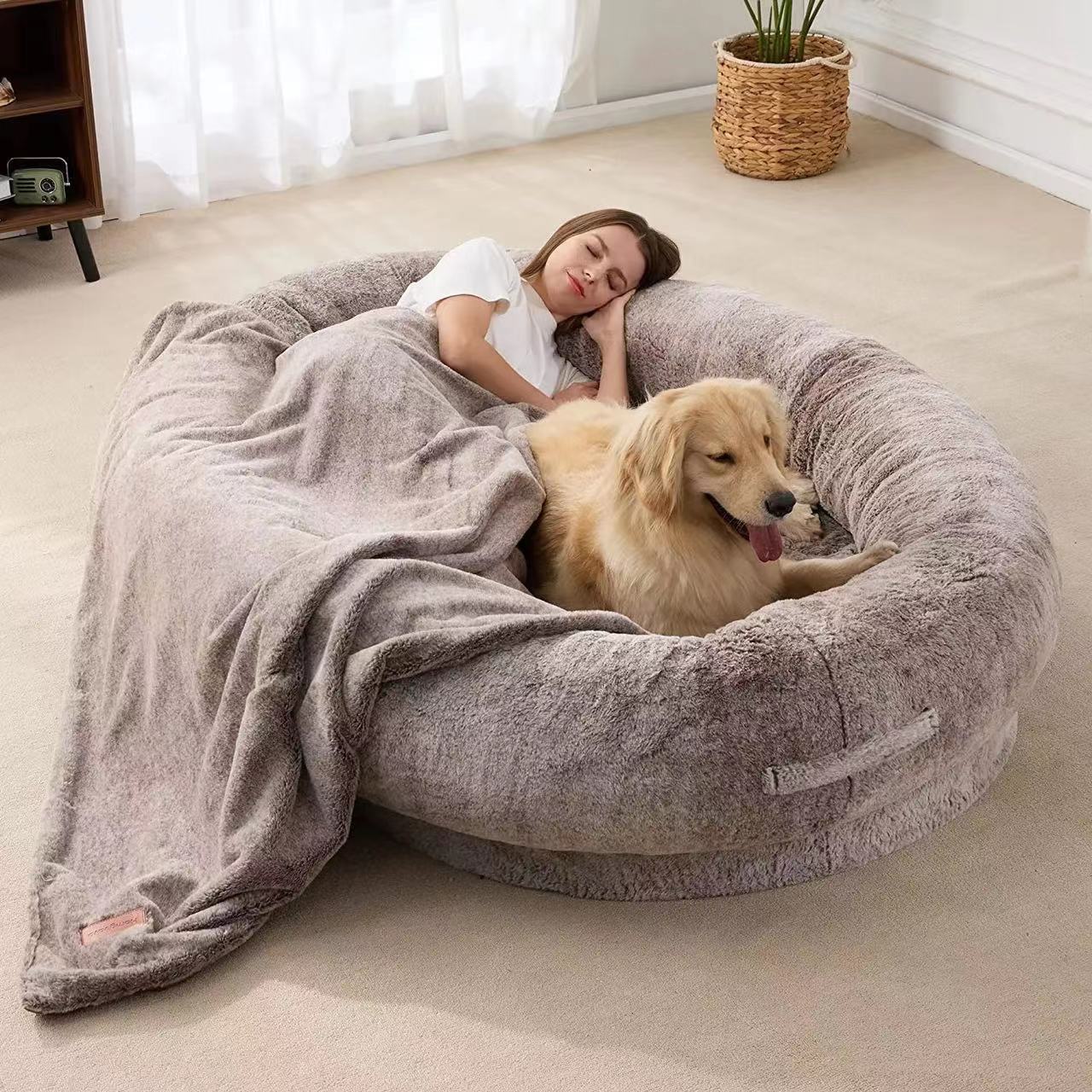 Waterproof Washable Long Faux Fur Removable Non-Slip Outdoor Pet Accessories Human Size Beanbag Pet Bean Bag Dog