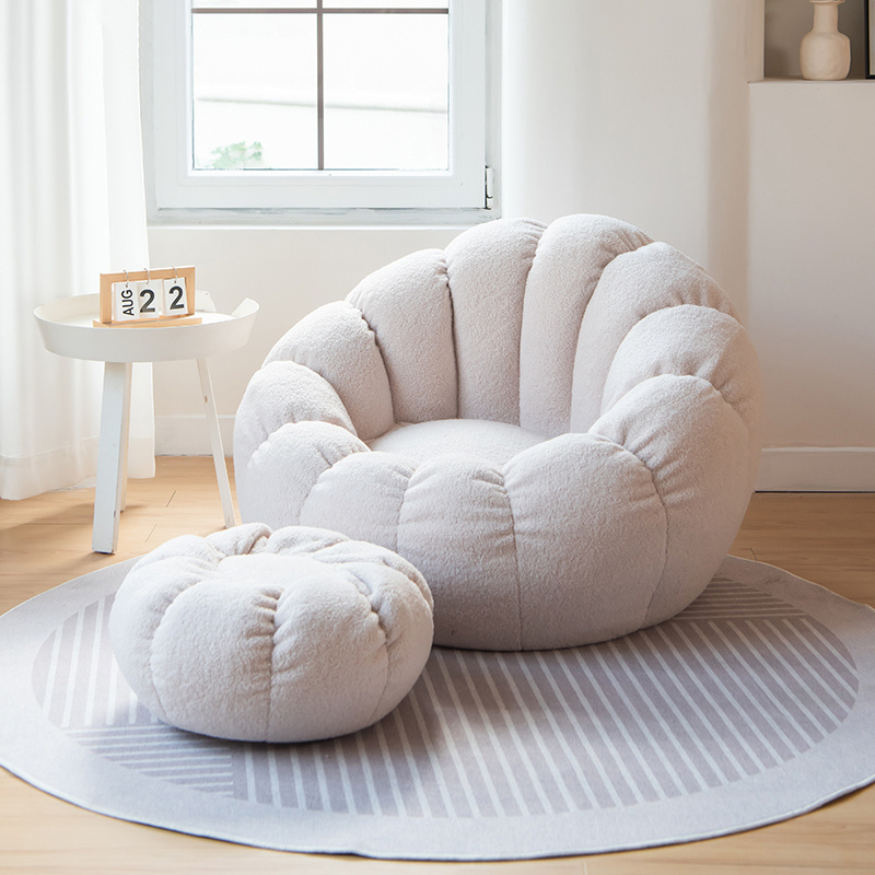 Cream White Lazy Swivel Lounge Chair With Ottoman Living Room Sofa Velvet Pumpkin Chair