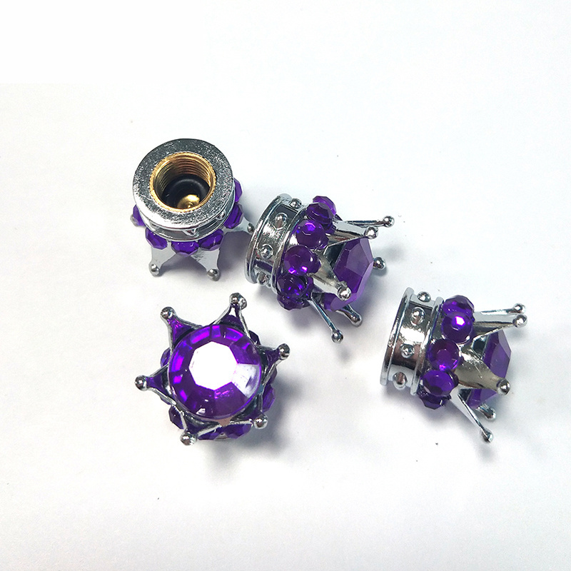 Silver Crown Purple Bling Diamond Tire/Wheel Stem Valve Caps Car Truck Polymer ABS Material Copper Core Inside