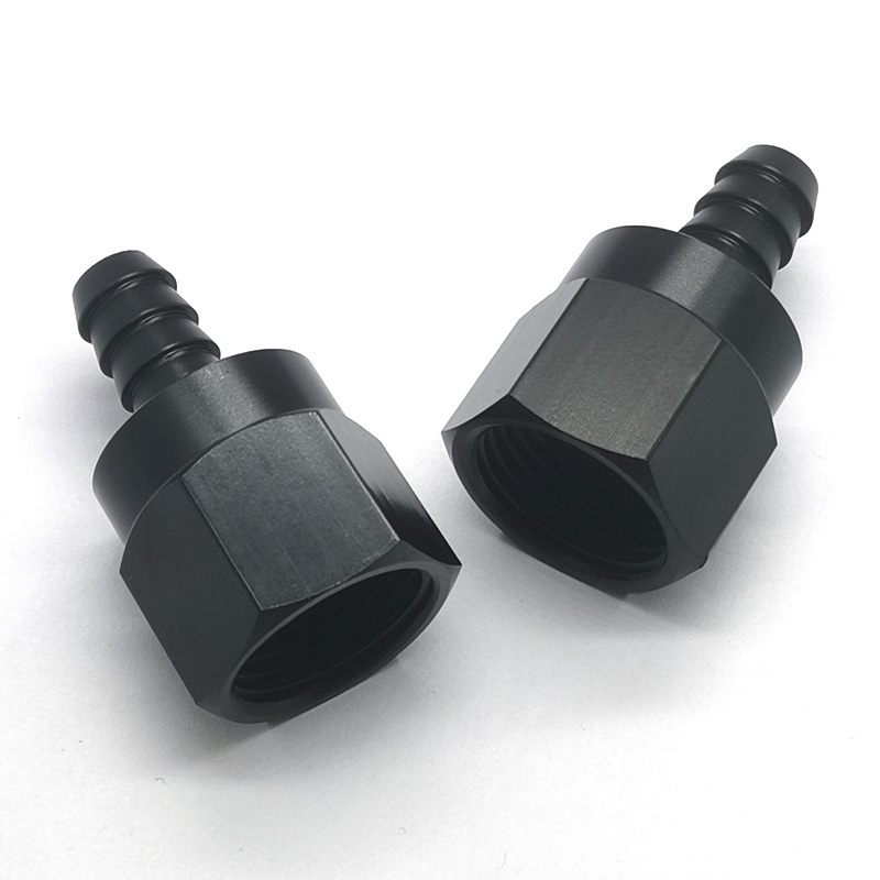 CNC machining Black Straight Aluminum 10AN female Flare to 3/8 Barb Push Hose Barb Fitting Adapter