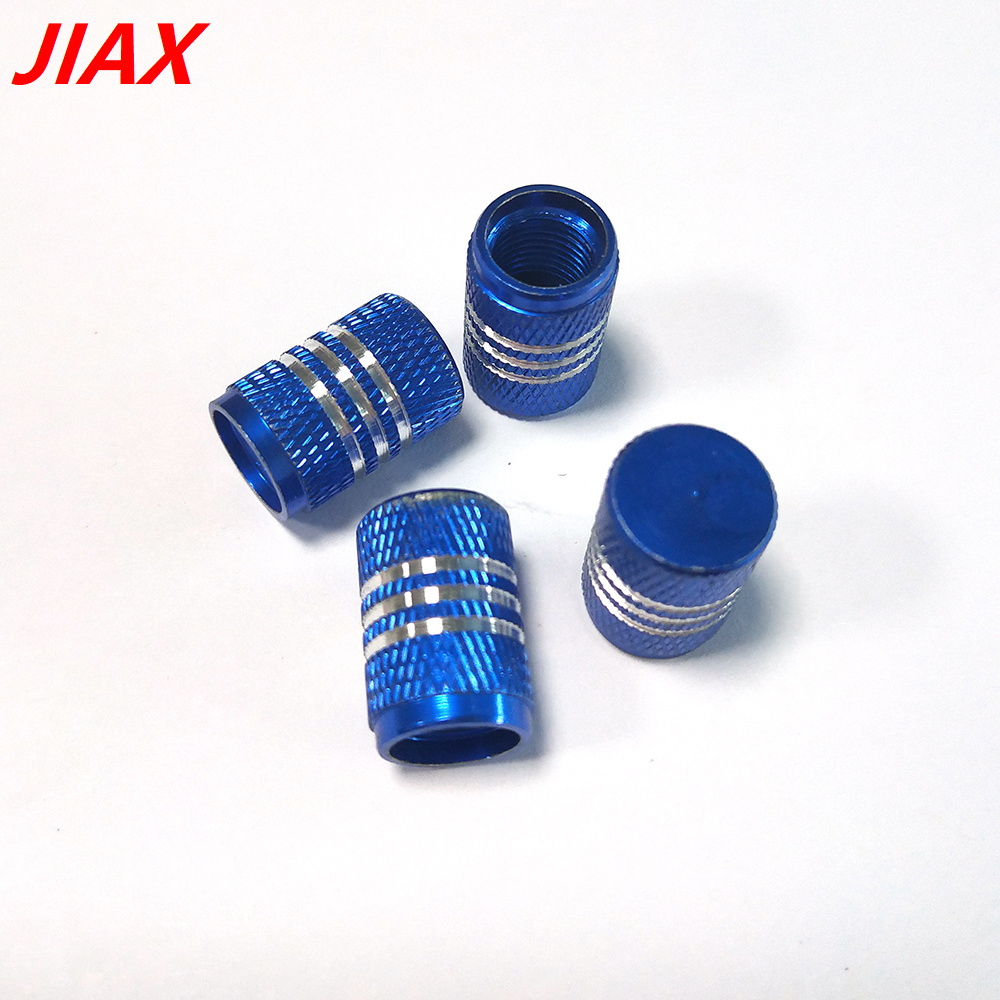 Car Truck Bike Aluminum Tire Valve Stem Caps with Chrome Stripes 4-Piece