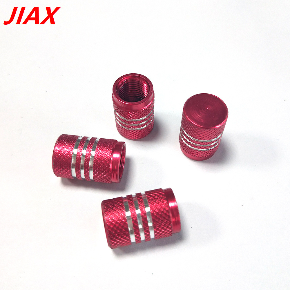 4pcs Perfect Match aluminum Materials Wheel Rim Center Hub Cap tire valve stem CAPS with chrome stripes Valve Covers