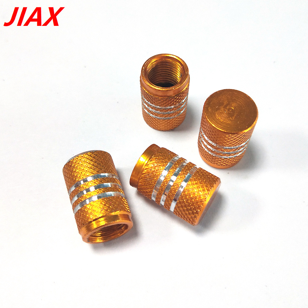 4pcs Perfect Match aluminum Materials Wheel Rim Center Hub Cap tire valve stem CAPS with chrome stripes Valve Covers