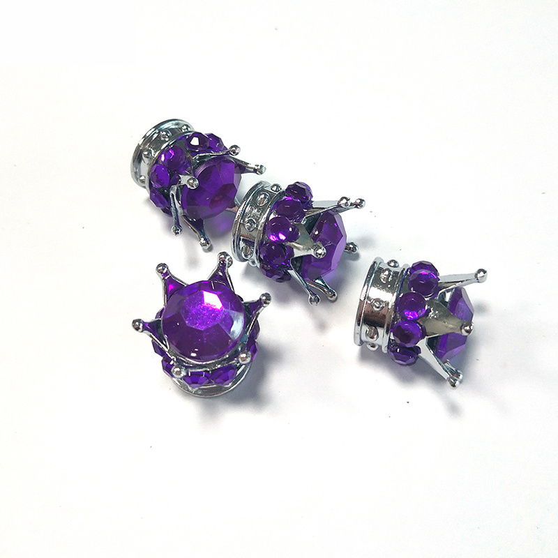 Silver Crown Purple Bling Diamond Tire/Wheel Stem Valve Caps Car Truck Polymer ABS Material Copper Core Inside