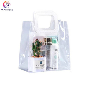 Factory Direct Price Low MOQ Custom Logo Transparent PVC Tote Bag Plastic Shopping Bag Gift Bag With Leather Handle