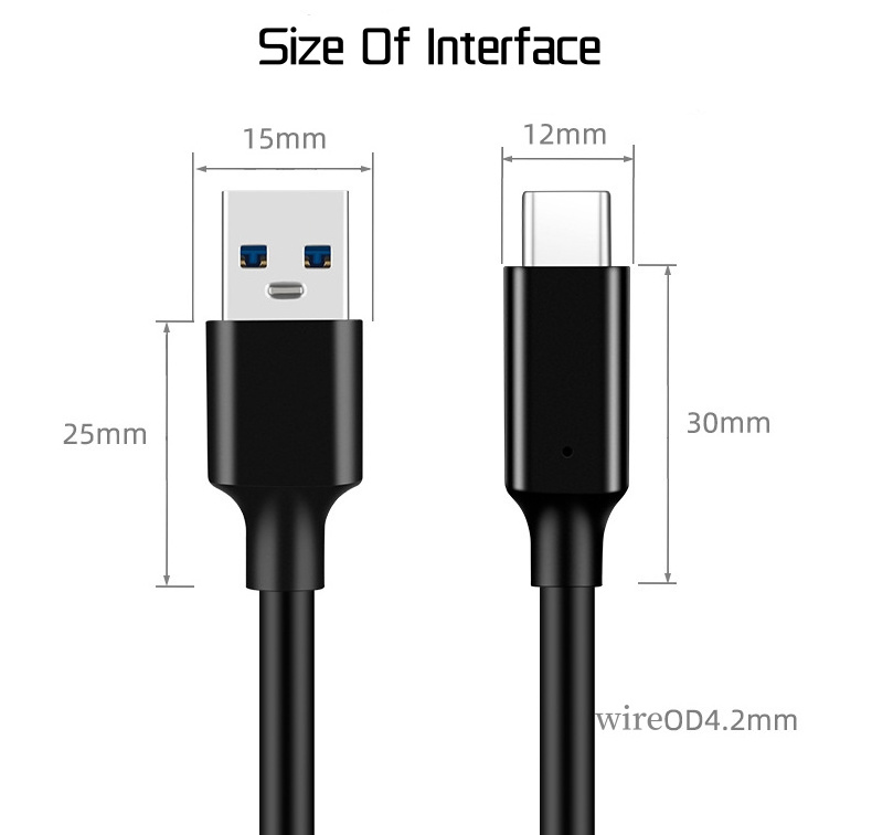 Popular USB3.2 to Type-c Data Cable High-Speed Transmission Hard Disk Cable 10Gbps 3A60W Computer Mobile Phone Fast Charge Cable