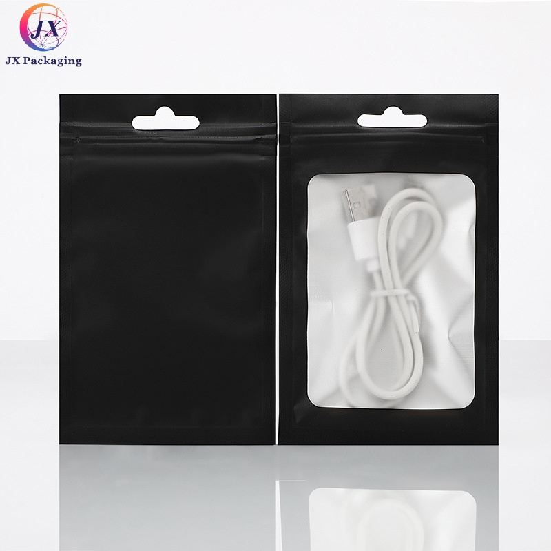 Factory Customized Holographic Hanging Zip Lock Electronic Plastic Packaging Bag With Logo And Window Cable Accessories OPP Bag