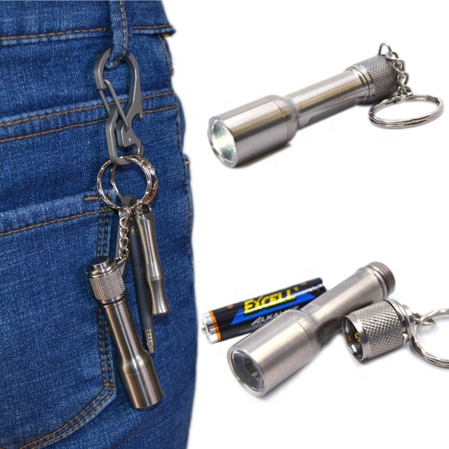 Portable Flashlight Outdoor Camping Emergency Keychain Titanium Torch Light Flashlight with Battery