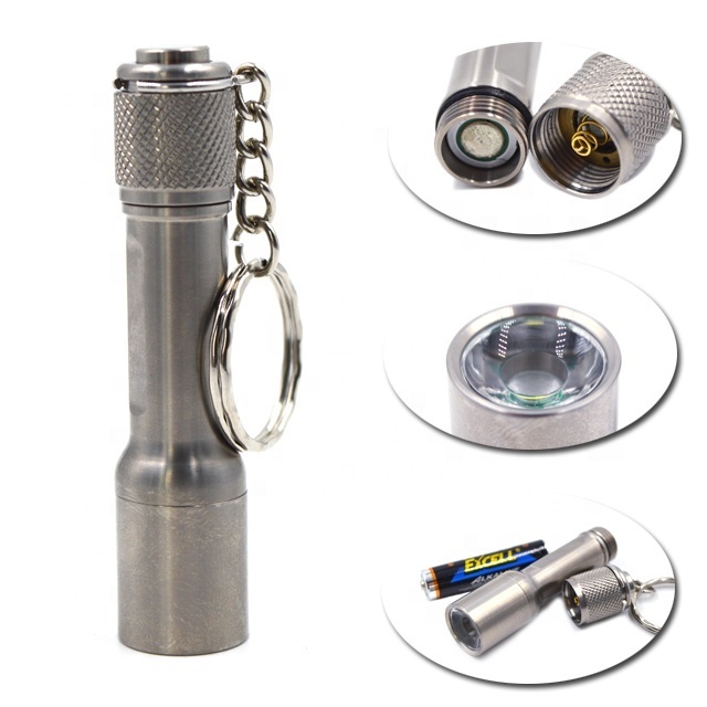 Portable Flashlight Outdoor Camping Emergency Keychain Titanium Torch Light Flashlight with Battery