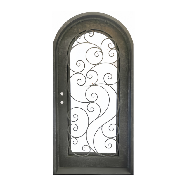 Unleash the Modern Elegance of Our Stylish Black Arched Iron Door  A Sturdy and Refined Entrance for Your Home