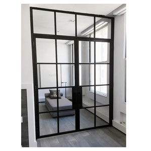 Black glass door metal frame windows  grill wrought iron swing door design