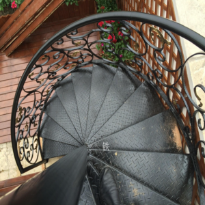 Outdoor wrought iron spiral staircase design