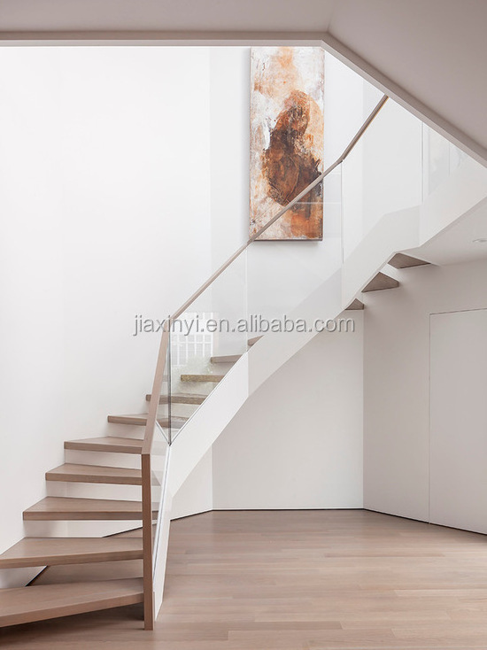 High quality curved stair modern home decor glass wooden floating staircase