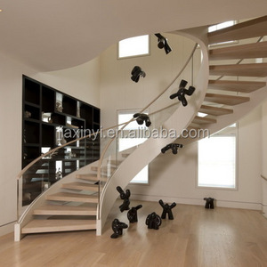 High quality curved stair modern home decor glass wooden floating staircase