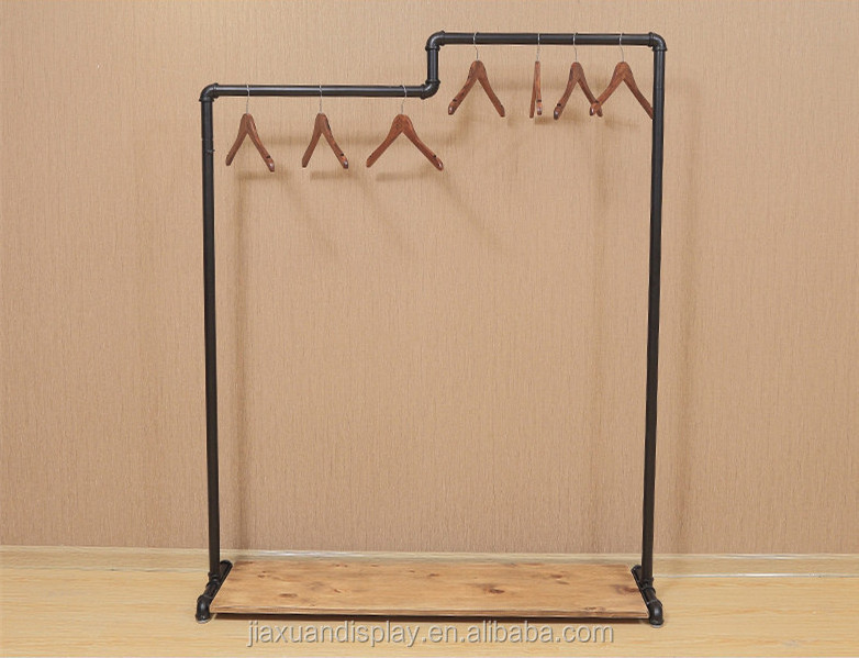 metal hanging clothes rack with solid wood base, costume displays, dress up clothes rack