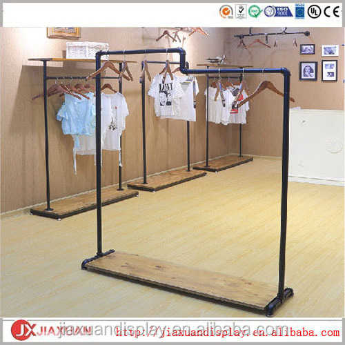 metal hanging clothes rack with solid wood base, costume displays, dress up clothes rack