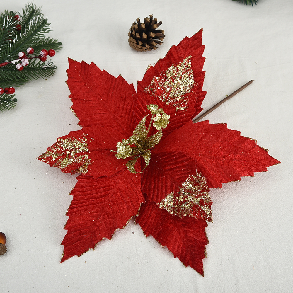 New design fabric material biomimetic Christmas flower Sturdy party Christmas decoration flowers Holiday party flower