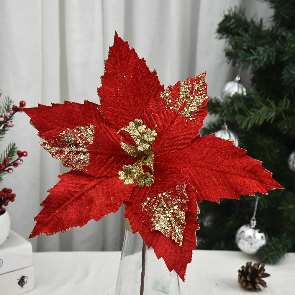 New design fabric material biomimetic Christmas flower Sturdy party Christmas decoration flowers Holiday party flower