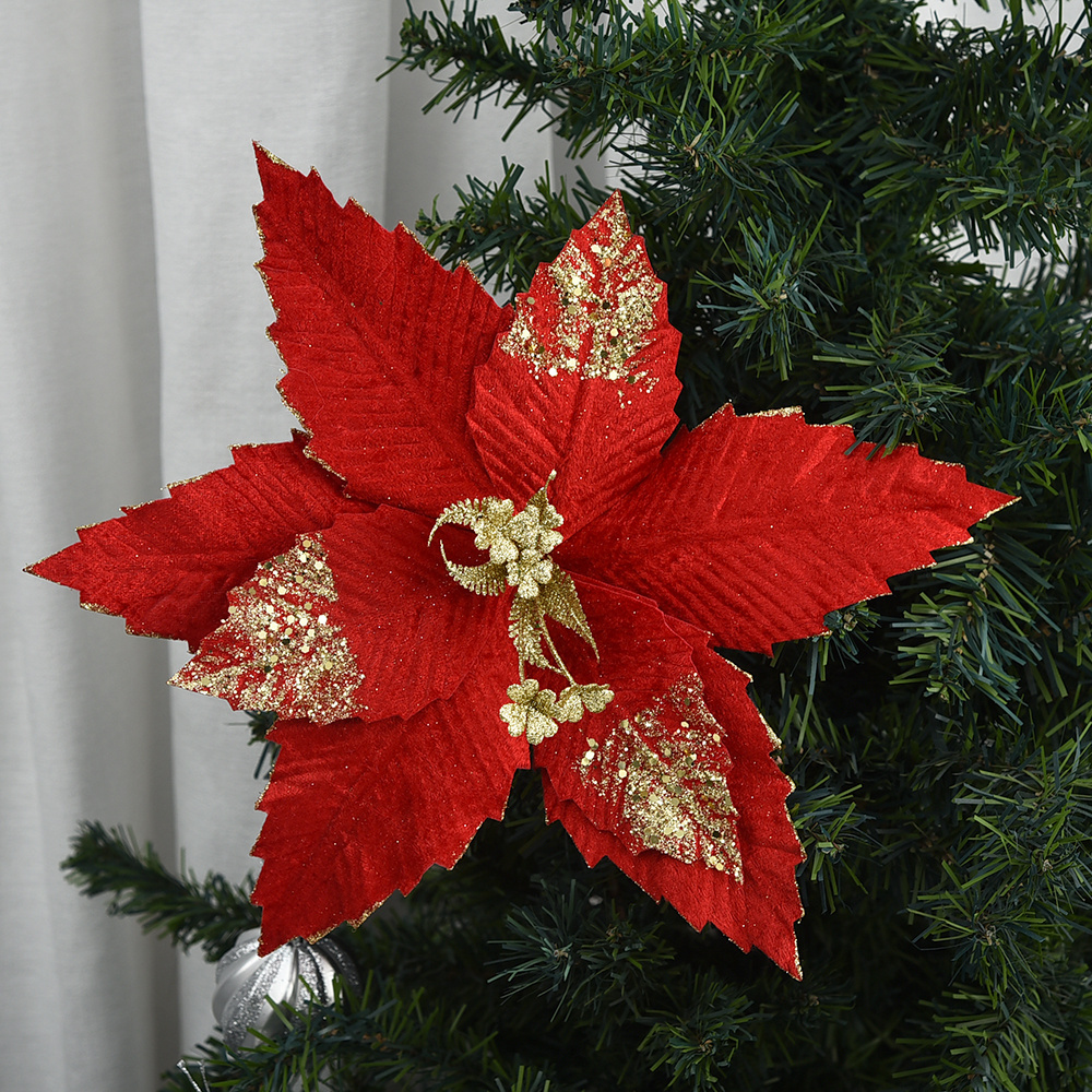 New design fabric material biomimetic Christmas flower Sturdy party Christmas decoration flowers Holiday party flower