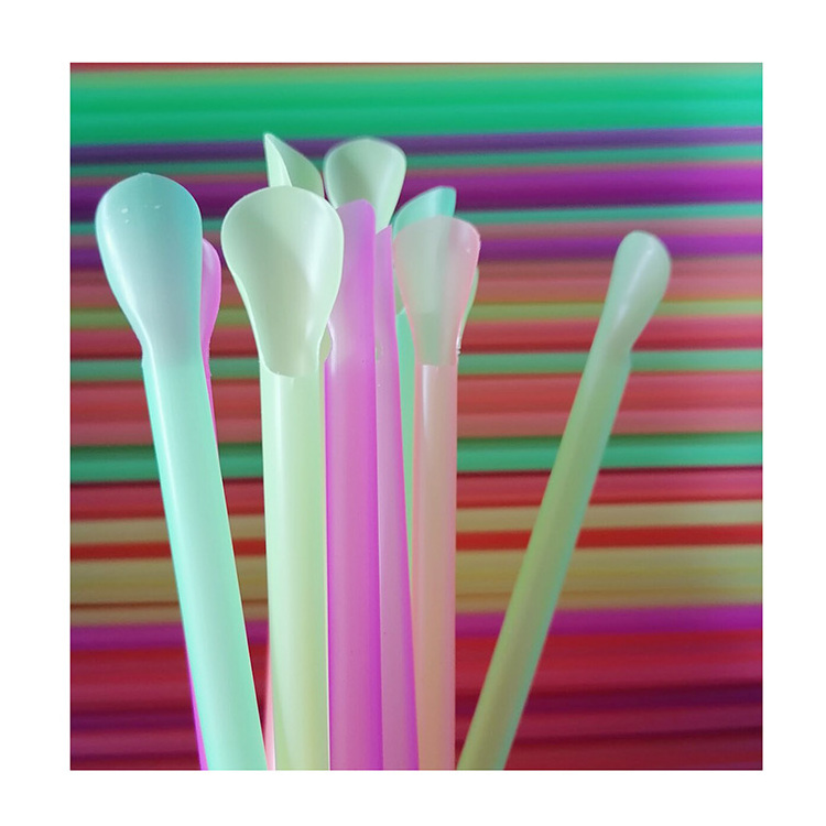 Multicolour Spoon Straw Disposable Spoon Plastic Drinking Straw Party Ice Smoothies Milkshake Bar Snow Cone Candy Spoon