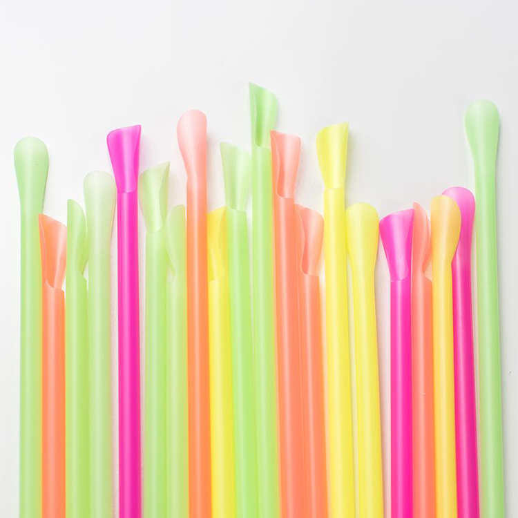 Multicolour Spoon Straw Disposable Spoon Plastic Drinking Straw Party Ice Smoothies Milkshake Bar Snow Cone Candy Spoon