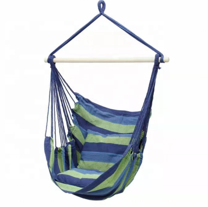 Brazilian Boho Cotton Canvas Hammock Chair Swing Hanging Hammock With 2 Pillows and Wooden Indoor and Outdoor