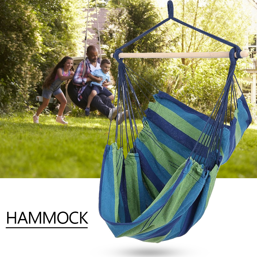 Durable Boho Cotton Hammock Chair Swing Folding Wooden Stand for Garden or Outdoor Camping for Adults