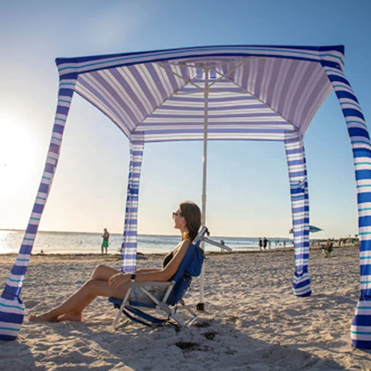 Square 6ft Premium Polyester Canvas Beach Canopy Portable Aluminum Beach Shade Umbrella Cool Cabana