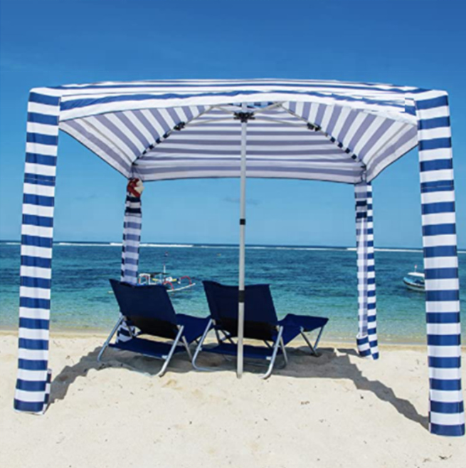 Square 6ft Premium Polyester Canvas Beach Canopy Portable Aluminum Beach Shade Umbrella Cool Cabana