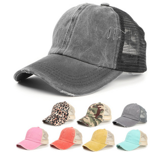 Washed Cowboy Baseball Hat Leopard Camo Mesh Hat Outdoor Sports Cotton Truck Driver Hat