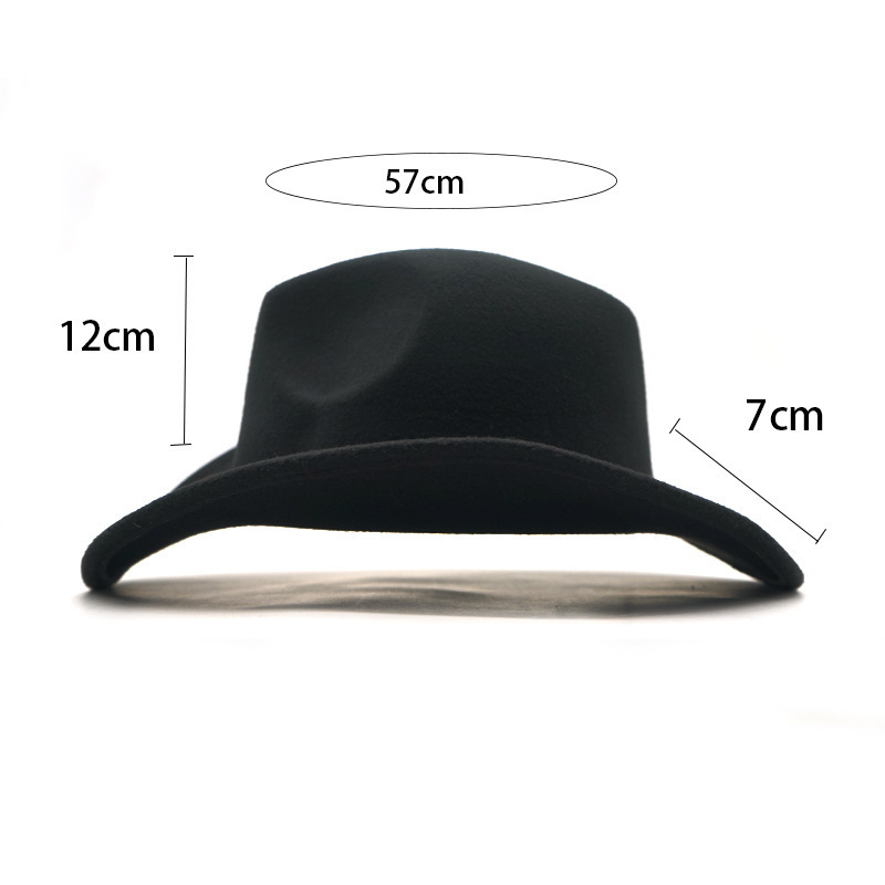 2021 new arrival gold chain western cowboy hat Mexico Gentleman Bend brim felt fedora hat wholesale