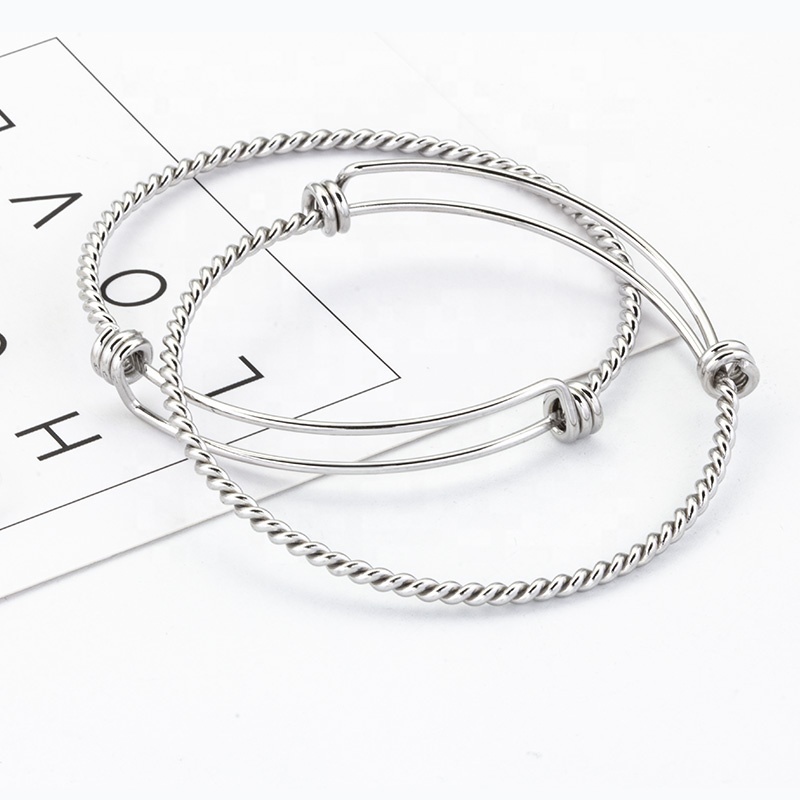 High Quality DIY Charm Twisted Wire Bangle  316l Stainless Steel Expandable Bracelet Women Jewelry And Accessories