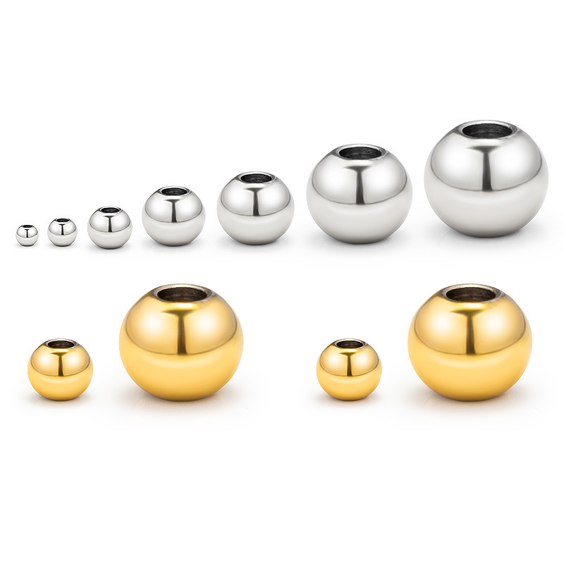 Hot Sale Stainless Steel 18K Round Spacer Bead Jewelry DIY Big Hole Loose Beads for  Bracelets Making Chain Findings