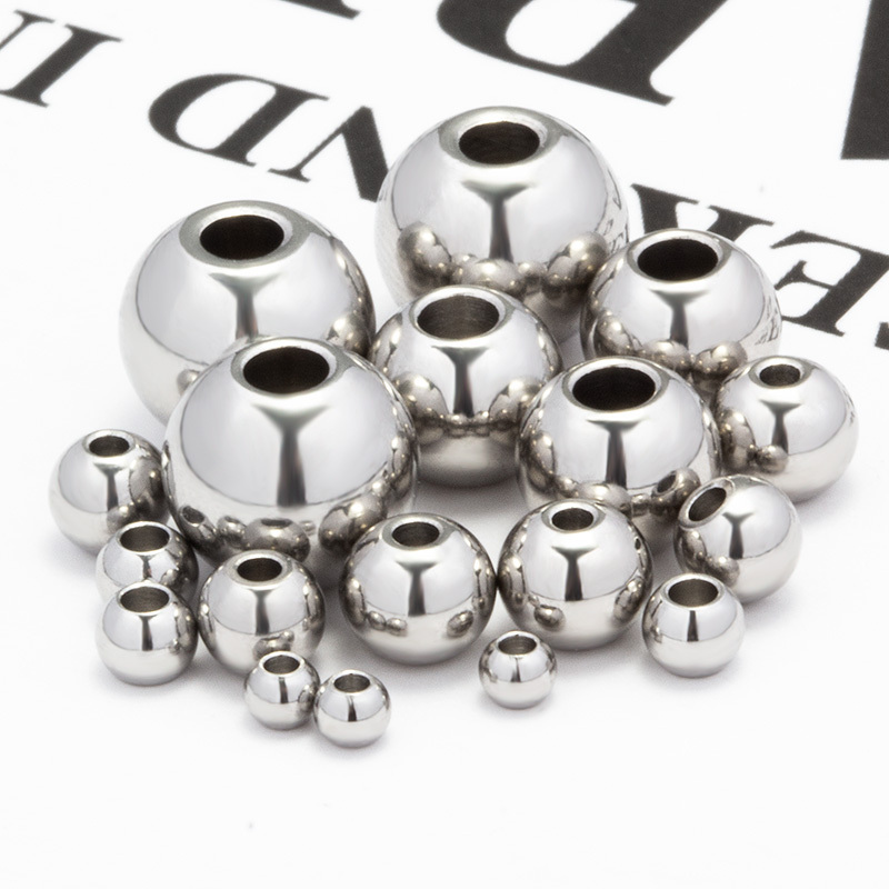 Hot Sale Stainless Steel 18K Round Spacer Bead Jewelry DIY Big Hole Loose Beads for  Bracelets Making Chain Findings