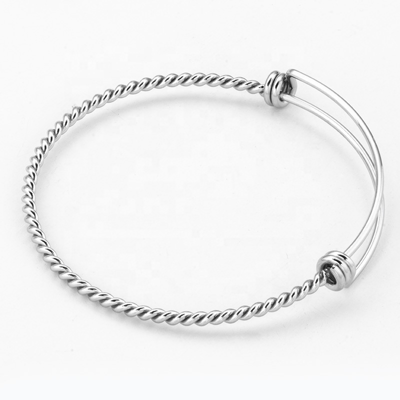 High Quality DIY Charm Twisted Wire Bangle  316l Stainless Steel Expandable Bracelet Women Jewelry And Accessories