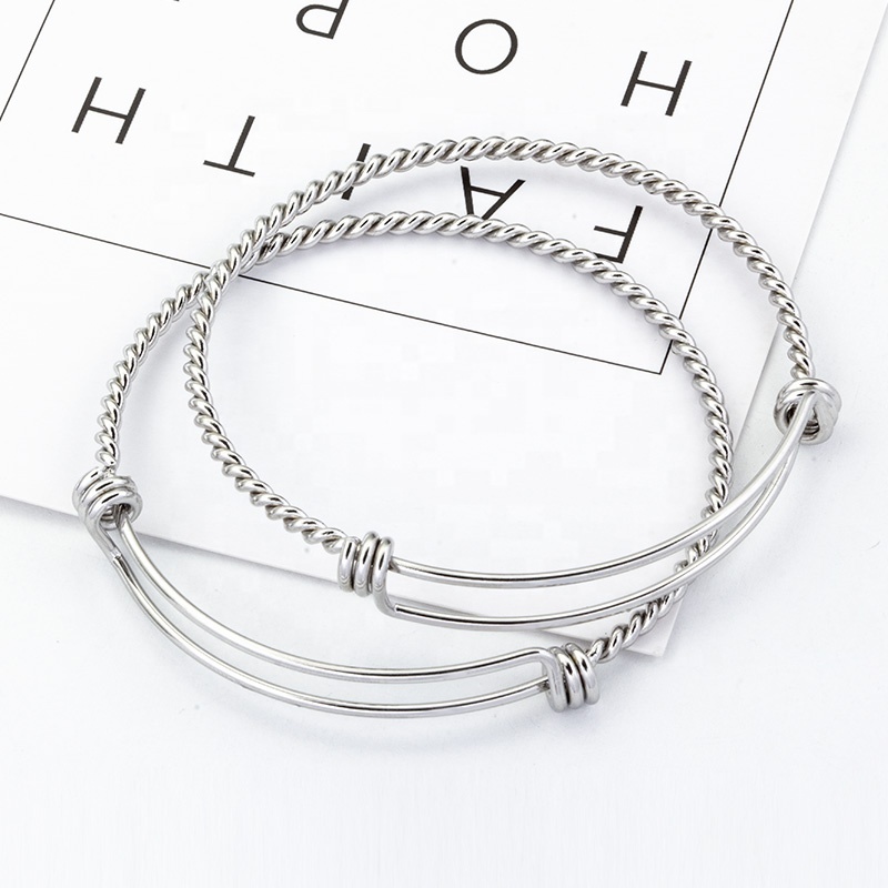 High Quality DIY Charm Twisted Wire Bangle  316l Stainless Steel Expandable Bracelet Women Jewelry And Accessories