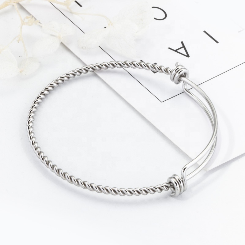 High Quality DIY Charm Twisted Wire Bangle  316l Stainless Steel Expandable Bracelet Women Jewelry And Accessories