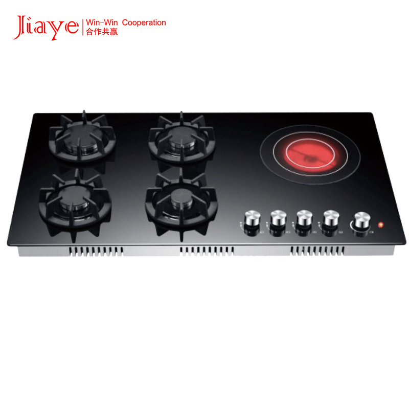 built-in gas and electric hob temperature control tempered glass panel 4 gas and 1 electric stove cooktop 5 burner gas cooker