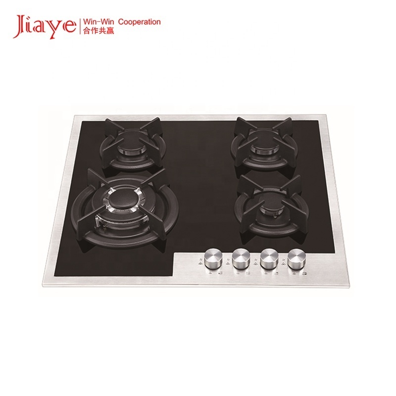 High quality 4 burners 8mm glass built in gas hob cookers stove cast iron grill with safety devices