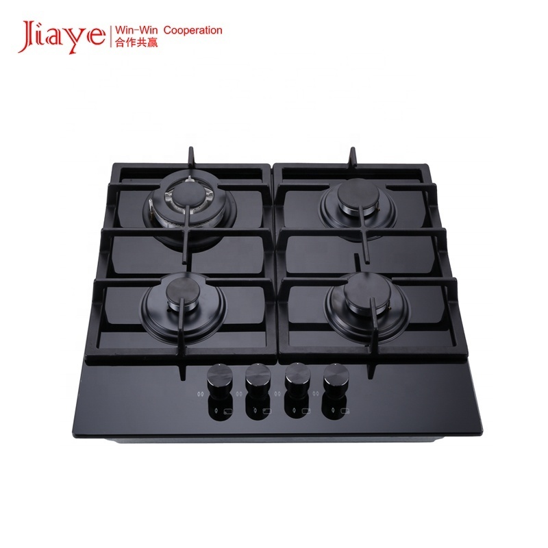 High quality 4 burners 8mm glass built in gas hob cookers stove cast iron grill with safety devices