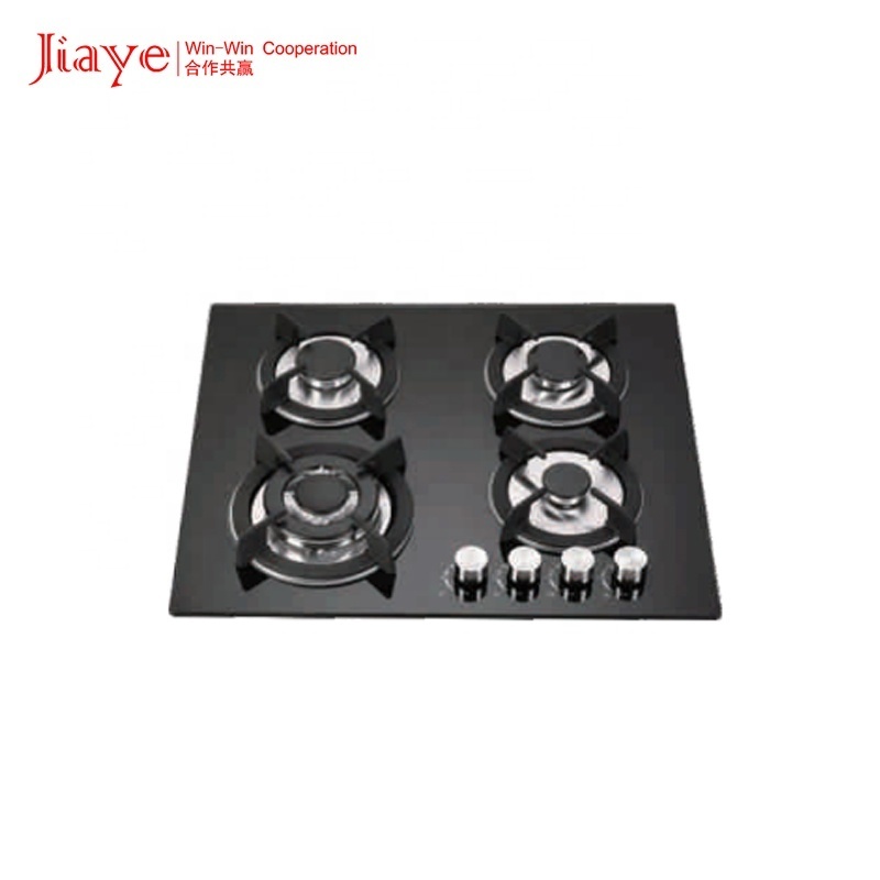 High quality 4 burners 8mm glass built in gas hob cookers stove cast iron grill with safety devices