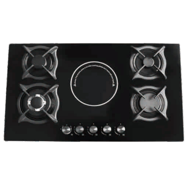 Tempered glass panel built-in 4 gas and 1 electric infrared ceramic stoves hot plate gas cooktop