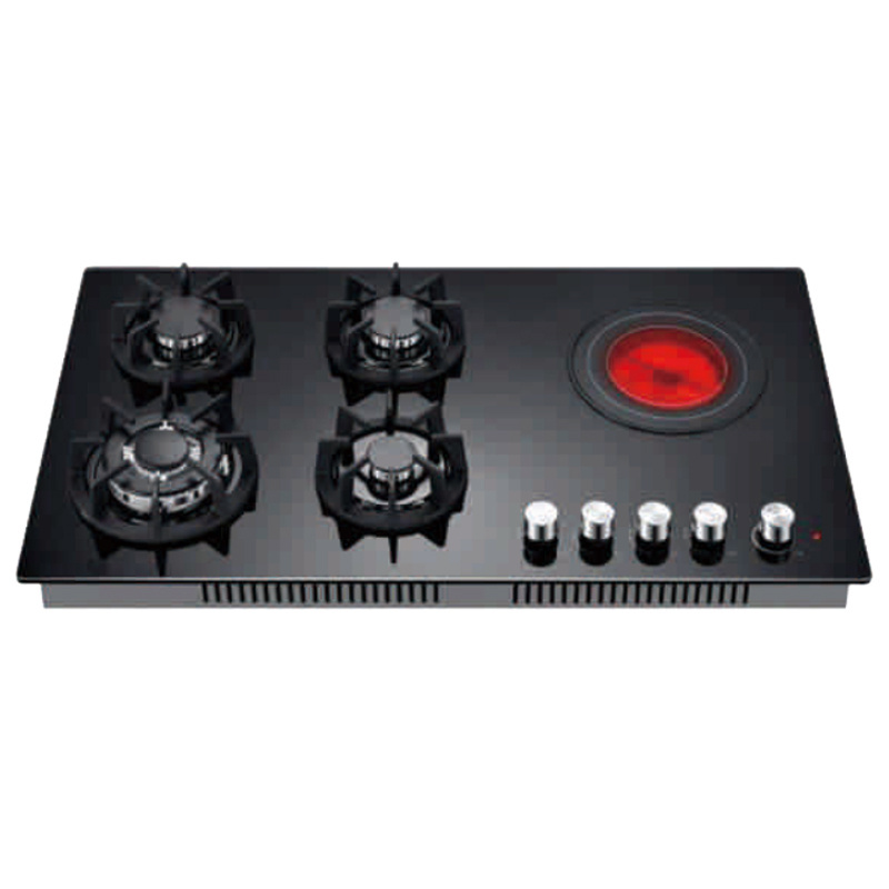 Tempered glass panel built-in 4 gas and 1 electric infrared ceramic stoves hot plate gas cooktop