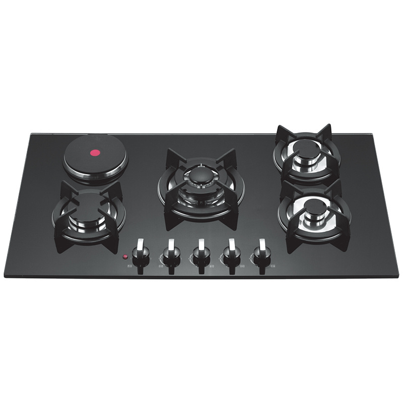 Tempered glass panel built-in 4 gas and 1 electric infrared ceramic stoves hot plate gas cooktop