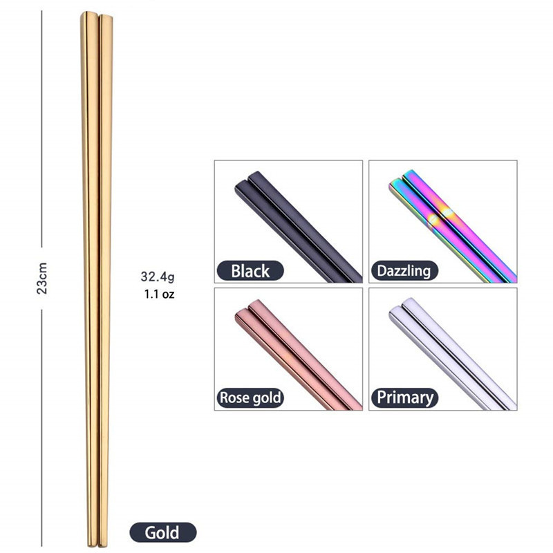 BPA Free Reusable Multicolor Light weight 304 Stainless Steel Chopsticks 5 Pairs Gift Set