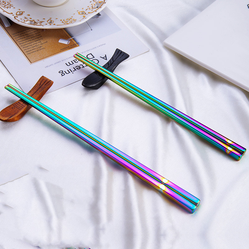 BPA Free Reusable Multicolor Light weight 304 Stainless Steel Chopsticks 5 Pairs Gift Set