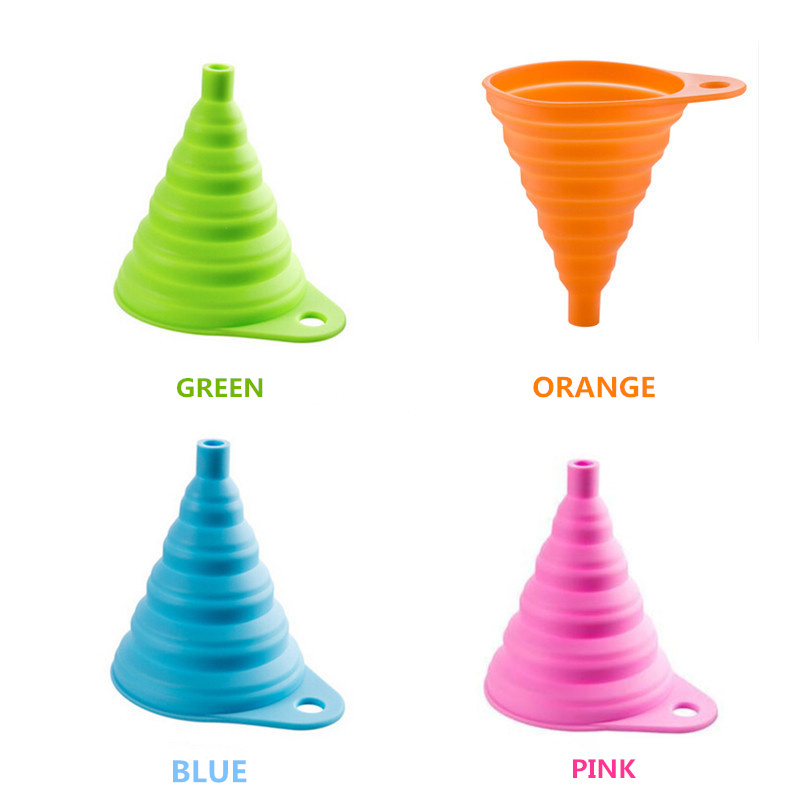 High Quality Silicone Folding Funnels,Collapsible Funnel Set 5 Color Available